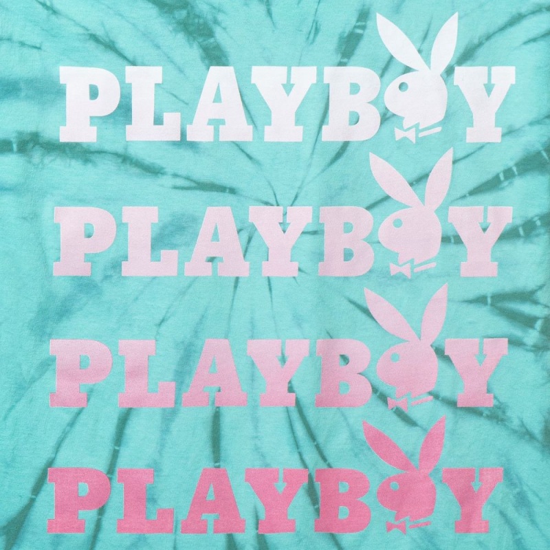 Playboy Repeating Masthead Tie-Dye T-shirt Heren Blauw | PLBY-593276