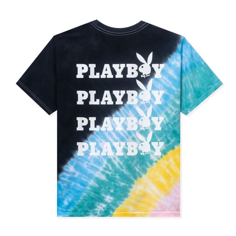 Playboy Repeating Masthead Tie-Dye T-shirt Heren Blauw | PLBY-593276