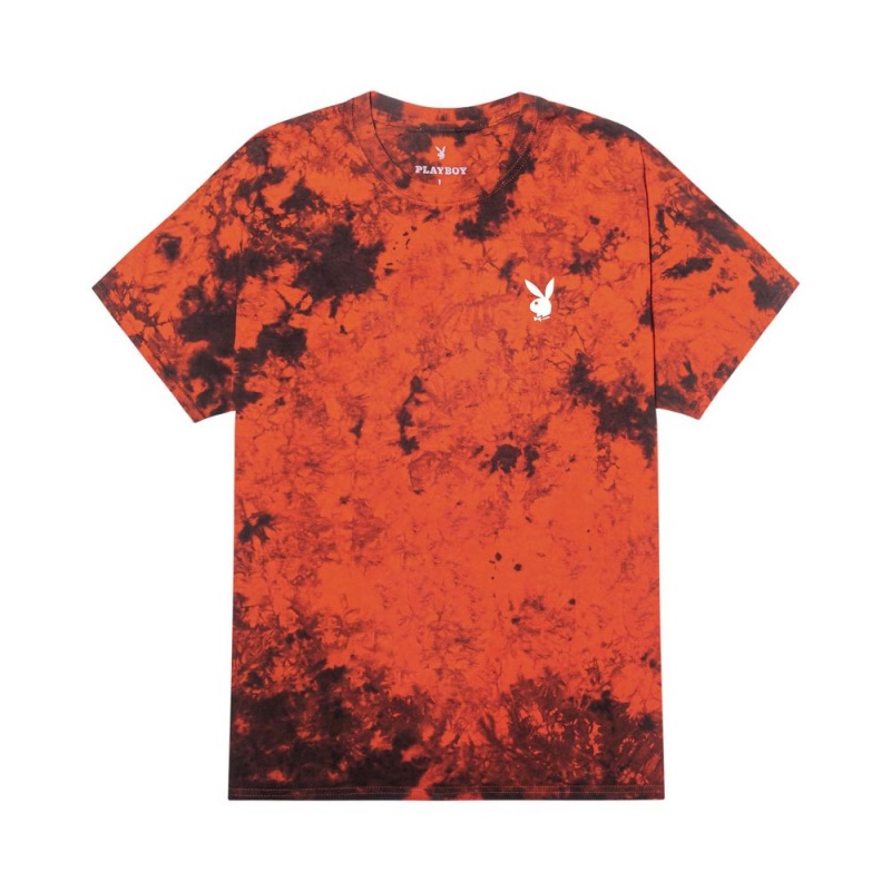 Playboy Repeating Masthead Tie Dye Orange T-shirt Heren Oranje Zwart | PLBY-593237