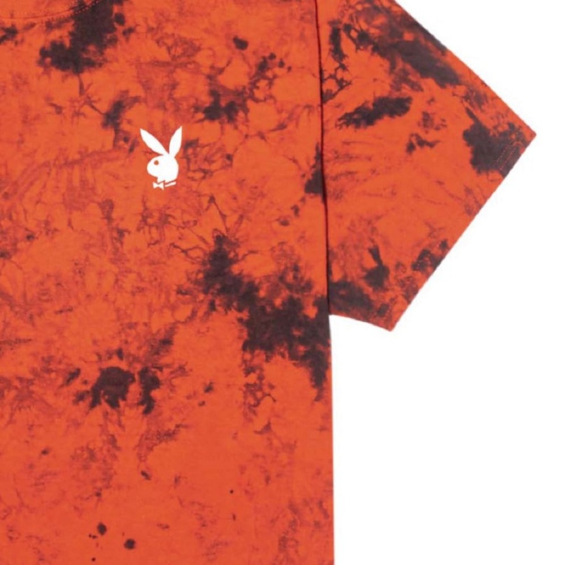 Playboy Repeating Masthead Tie Dye Orange T-shirt Heren Oranje Zwart | PLBY-593237