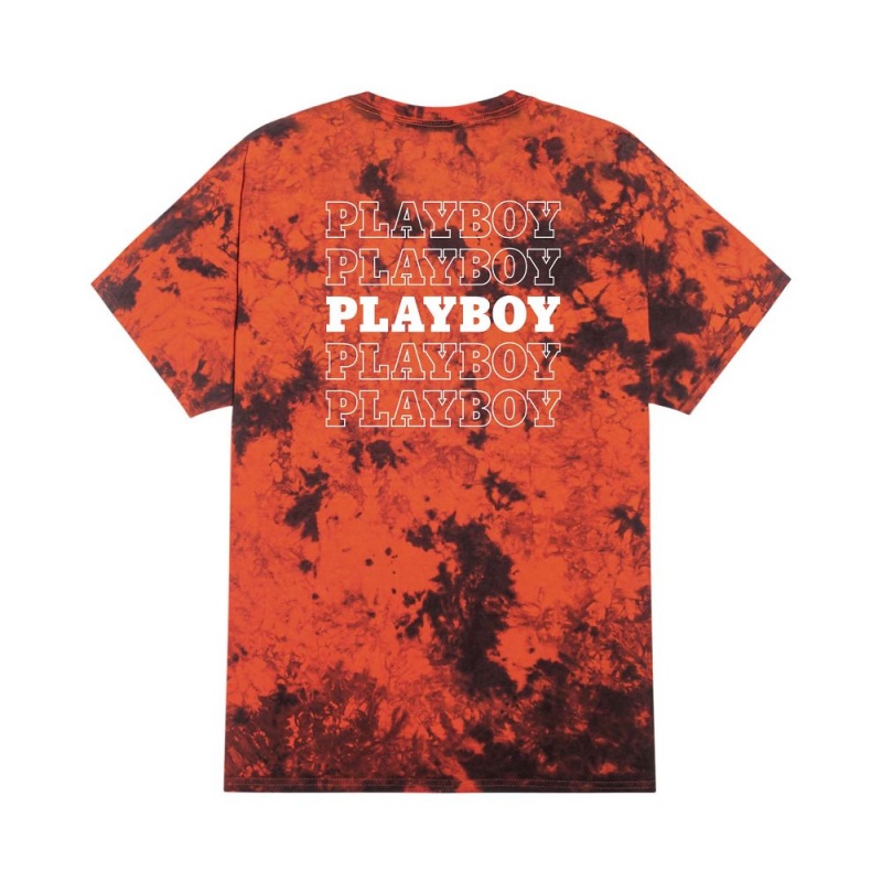 Playboy Repeating Masthead Tie Dye Orange T-shirt Heren Oranje Zwart | PLBY-593237