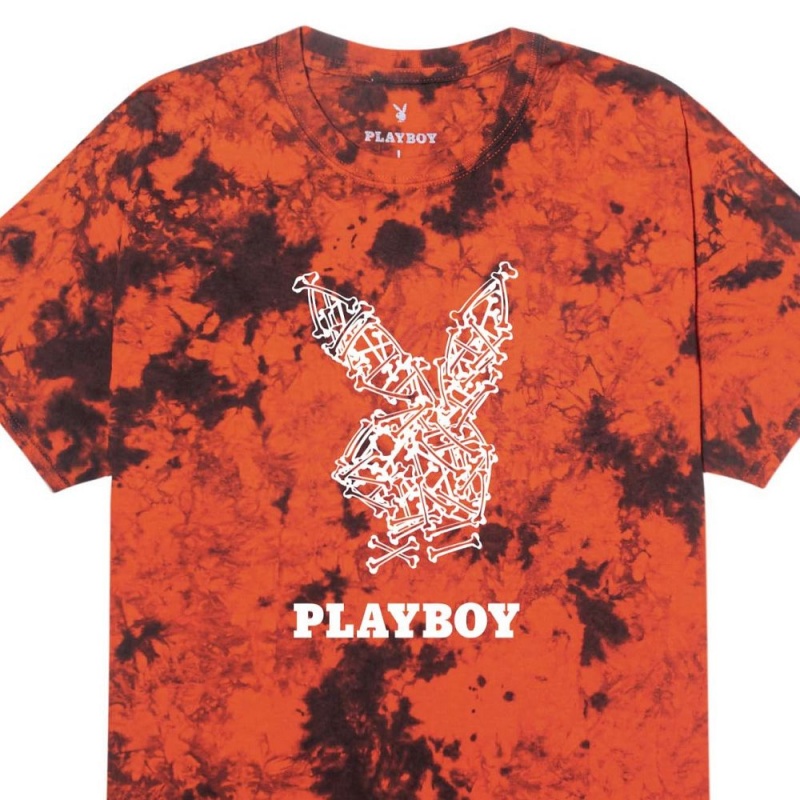 Playboy Skeleton Rabbit Head T-shirt Heren Oranje Zwart | PLBY-593234