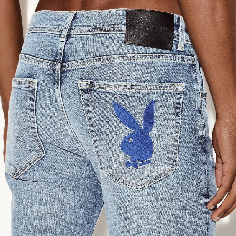 Playboy The Mager Jean Light Wash Destroy Broek Heren Lichtlichtturkoois | PLBY-592997