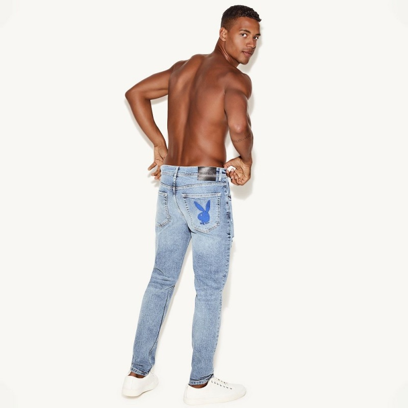 Playboy The Mager Jean Light Wash Destroy Broek Heren Lichtlichtturkoois | PLBY-592997