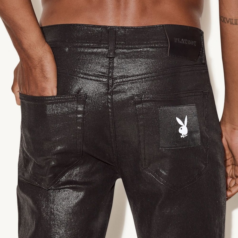 Playboy The Mager Jean Waxed Denim Broek Heren Blauw | PLBY-593000