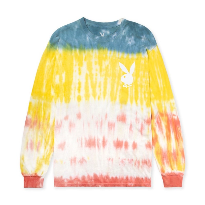 Playboy Tie-Dye Logo Long Sleeve T-shirt Heren | PLBY-593262