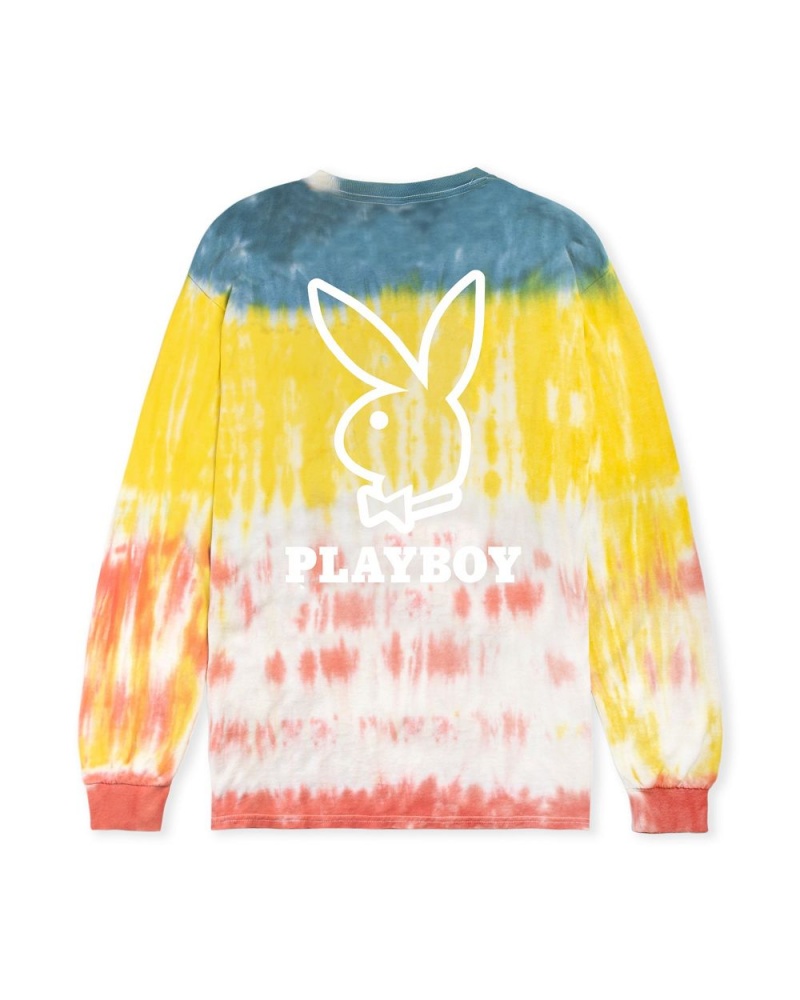 Playboy Tie-Dye Logo Long Sleeve T-shirt Heren | PLBY-593262