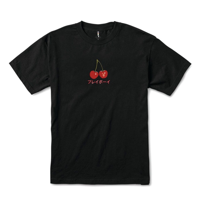 Playboy Tokyo Club Cherry Martini T-shirt Heren Zwart | PLBY-593202