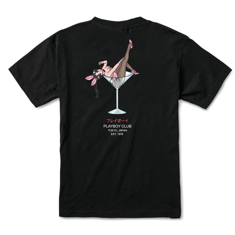 Playboy Tokyo Club Cherry Martini T-shirt Heren Zwart | PLBY-593202