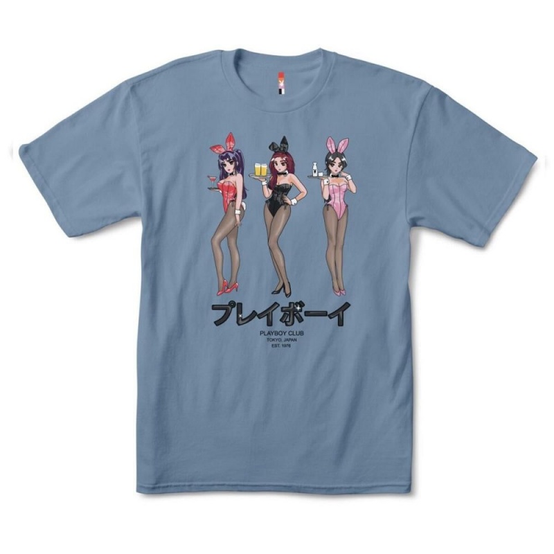 Playboy Tokyo Club Happy Hour T-shirt Heren Blauw | PLBY-593142