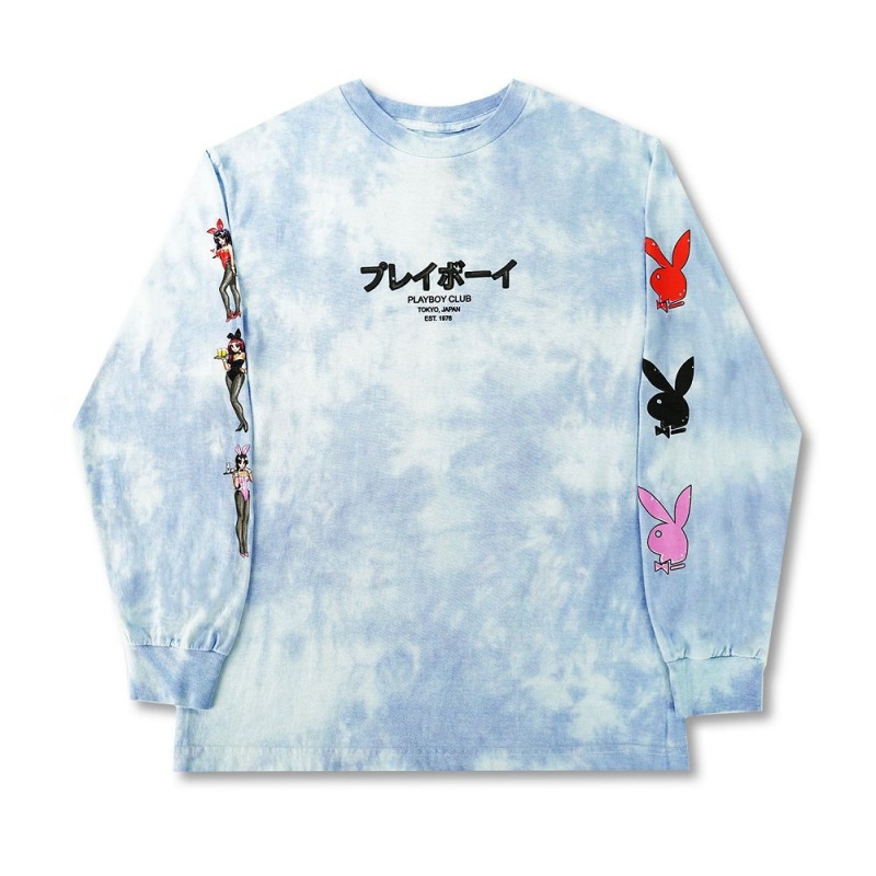 Playboy Tokyo Club Tie-Dye Bunny Long Sleeve T-shirt Heren | PLBY-593163