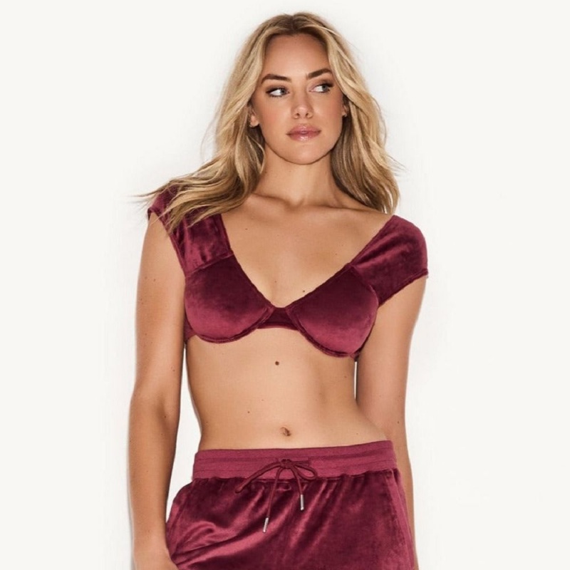 Playboy Velour Underwire Cap Sleeve Bra BH Dames Bordeaux | PLBY-592664