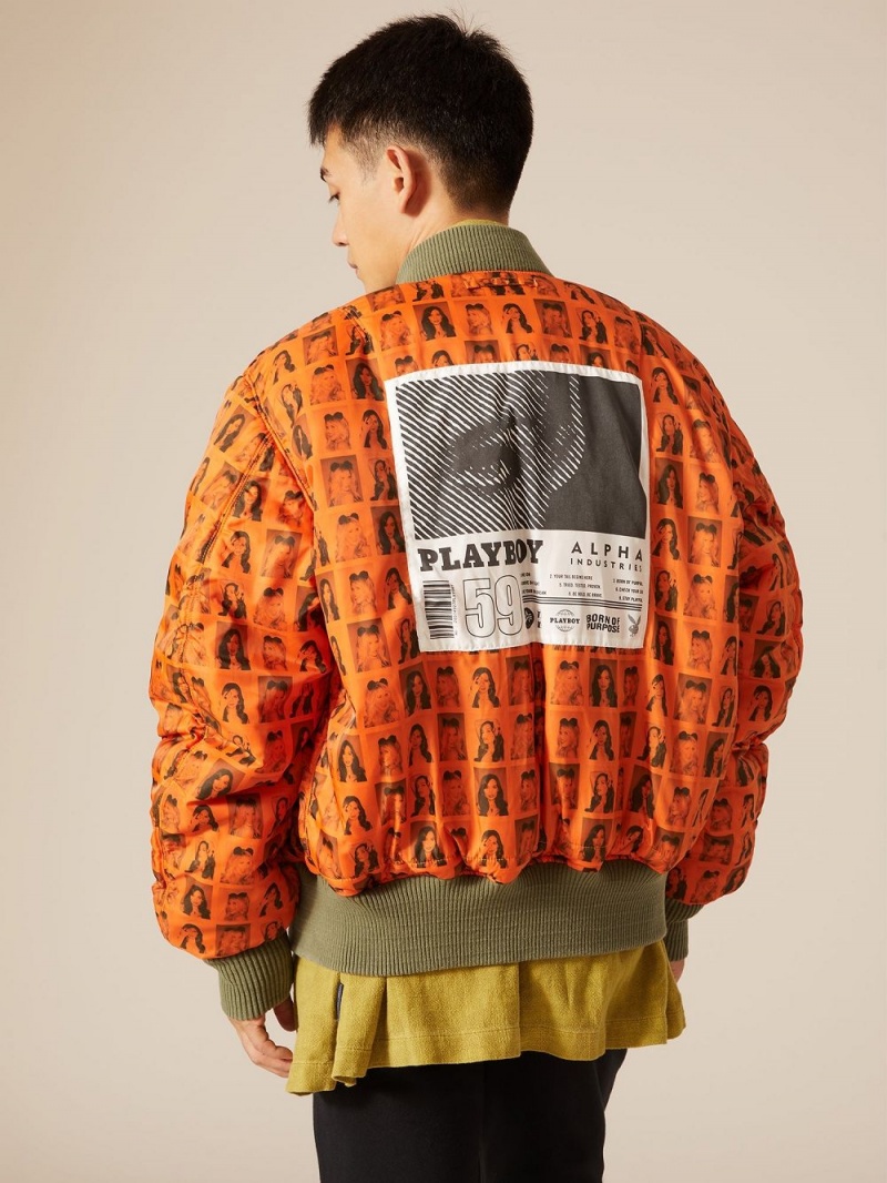 Playboy x Alpha Industries Reversible MA-1 Flight Jassen Heren Olijfgroen | PLBY-593076