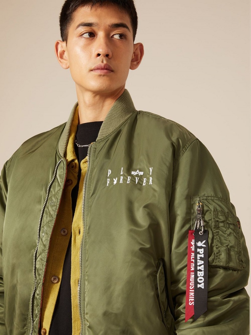 Playboy x Alpha Industries Reversible MA-1 Flight Jassen Heren Olijfgroen | PLBY-593076