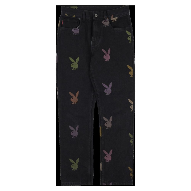 Playboy x Pleasures Scatter Denim Broek Heren Zwart | PLBY-592993