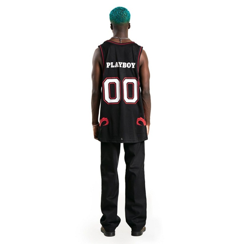 Playboy x Pleasures Tails Basketball Jersey T-shirt Heren Zwart | PLBY-593210