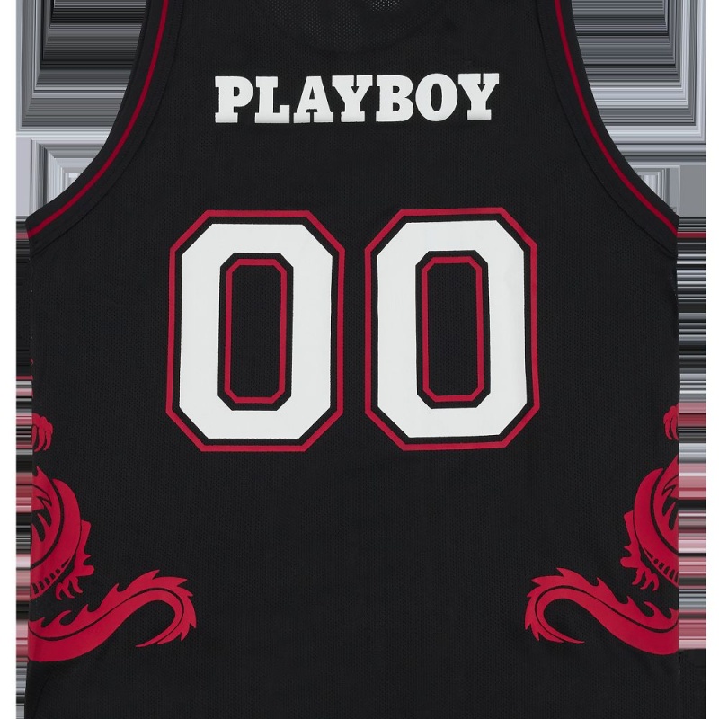 Playboy x Pleasures Tails Basketball Jersey T-shirt Heren Zwart | PLBY-593210