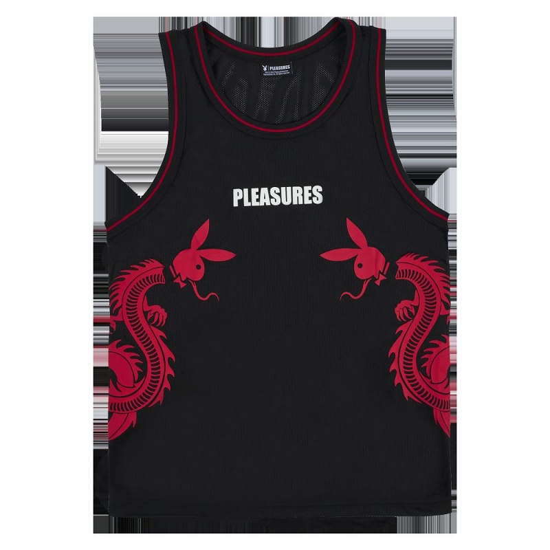 Playboy x Pleasures Tails Basketball Jersey T-shirt Heren Zwart | PLBY-593210